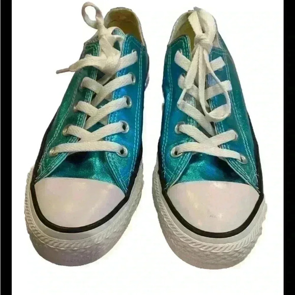 Converse All Star Aqua Blue Glitter Shoes Size 4 New No Box - Picture 1 of 7